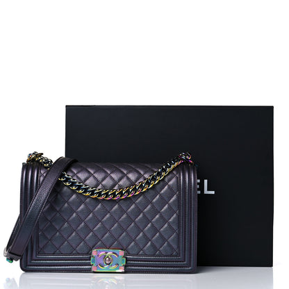 Chanel Iridescent Goatskin Quilted New Medium Boy Flap Purple 10 of 10