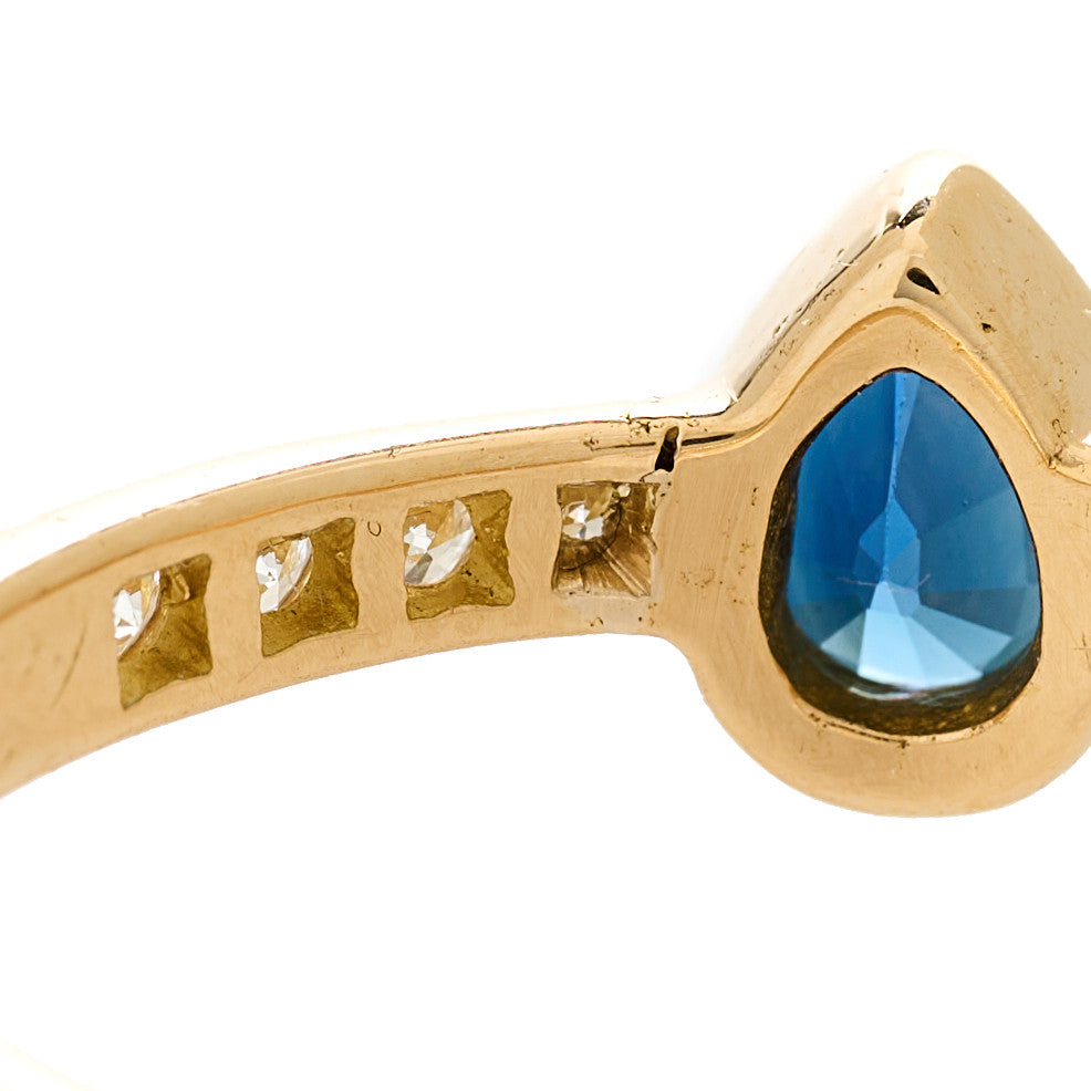 18K Yellow Gold Blue Sapphire Diamond Ring 56 7.75