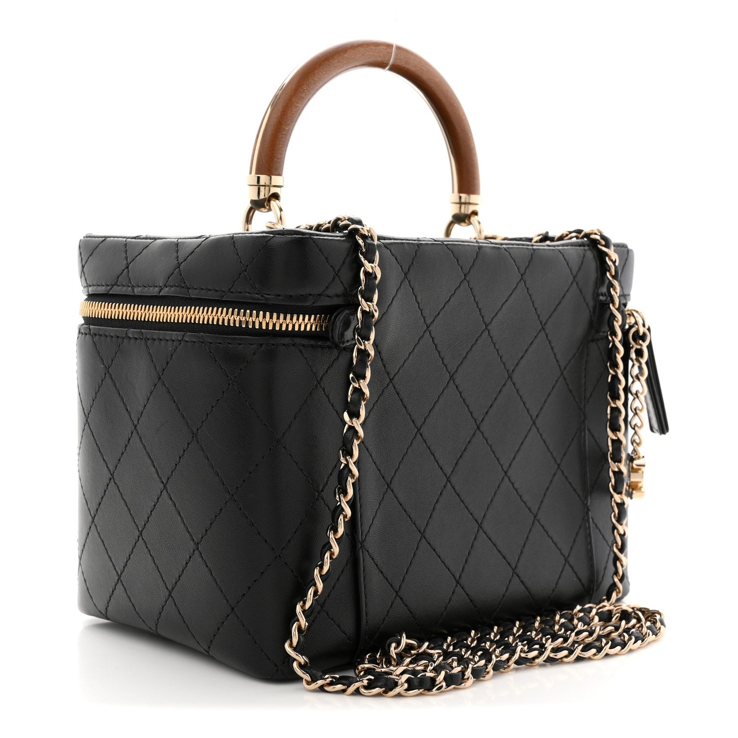 Chanel Lambskin Flat Quilted Knock On Wood Large Vanity Case Black 3 of 11