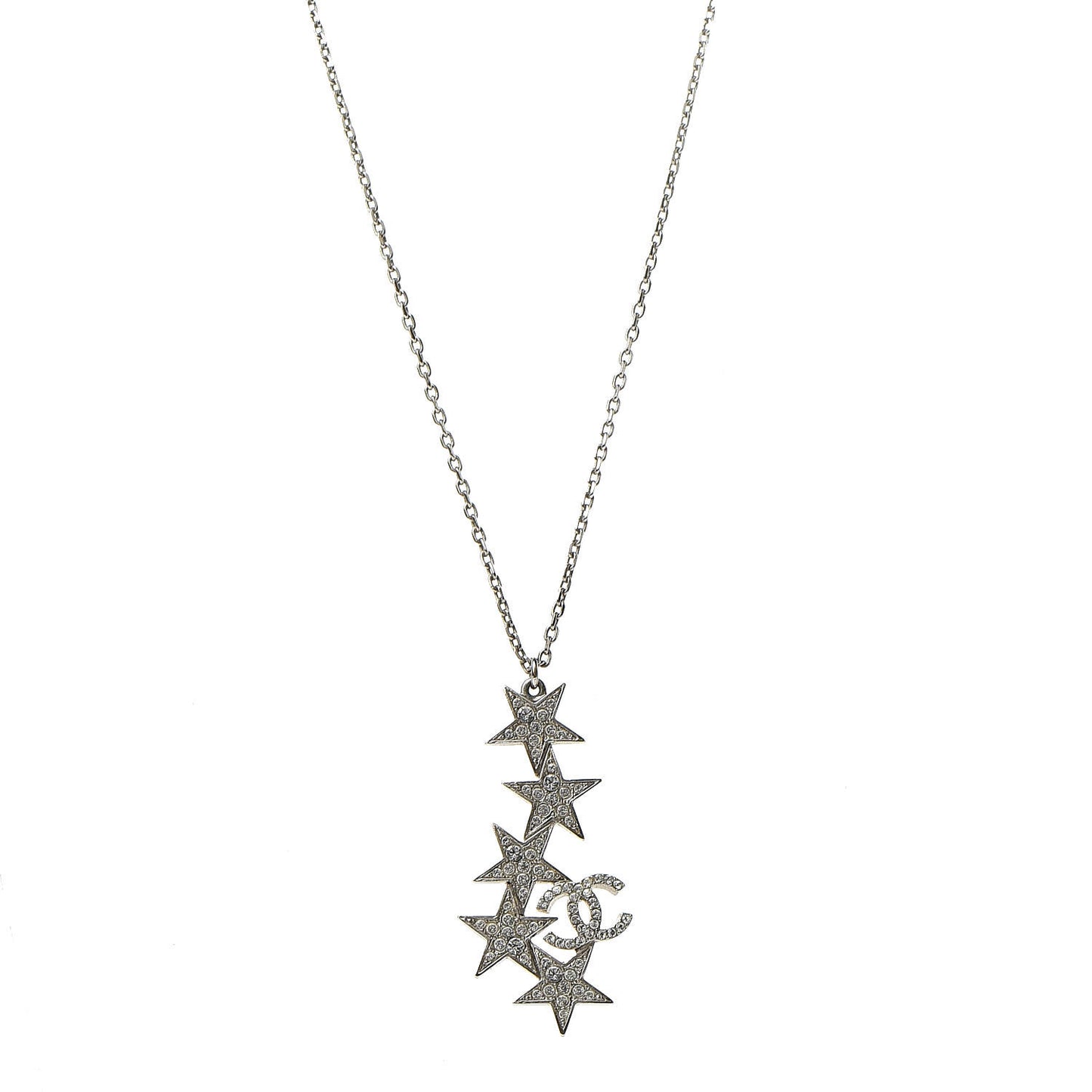 Crystal Star CC Pendant Necklace Silver