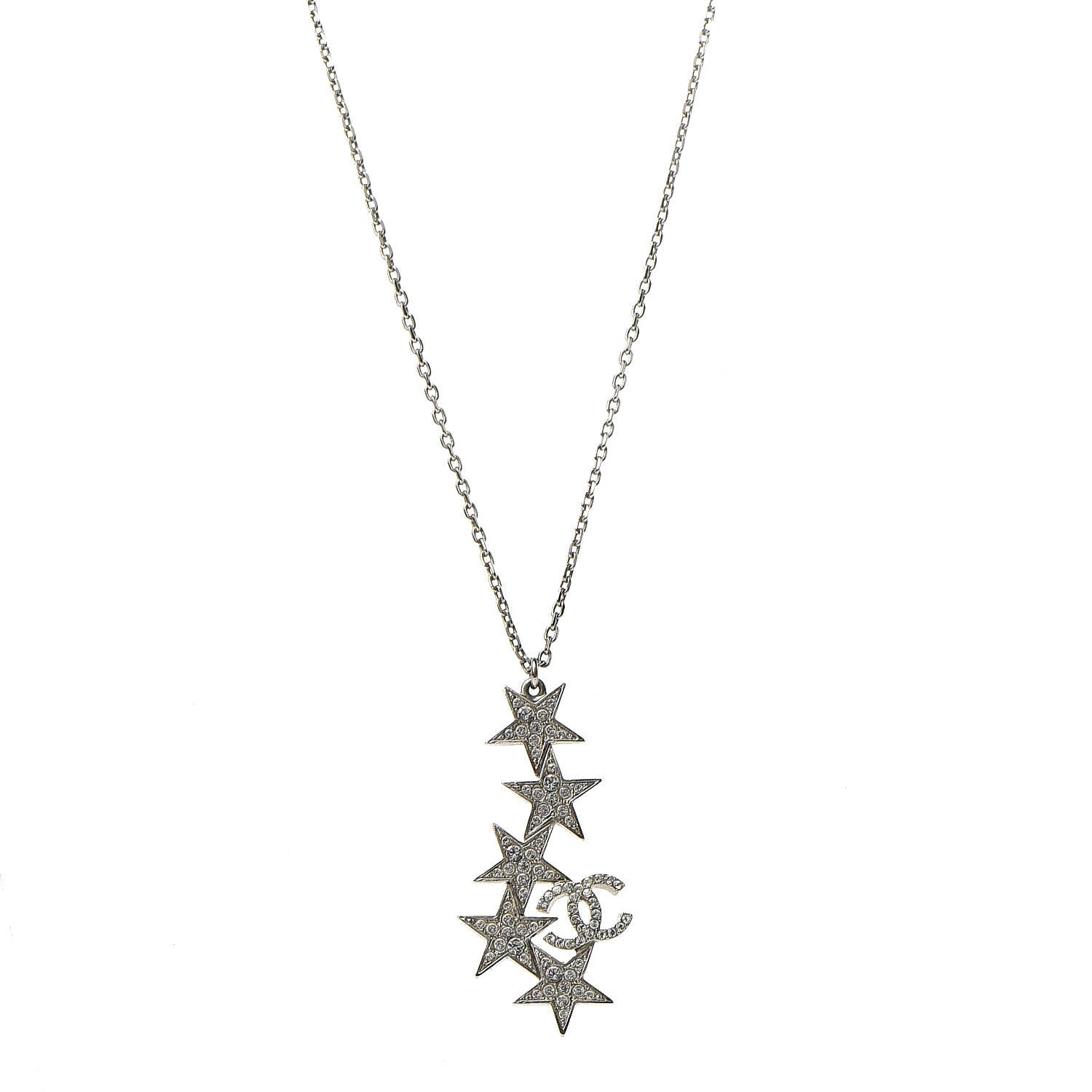 Chanel Crystal Star CC Pendant Necklace Silver 1 of 5