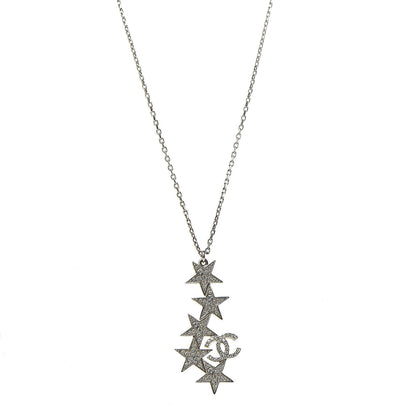 Chanel Crystal Star CC Pendant Necklace Silver 1 of 5