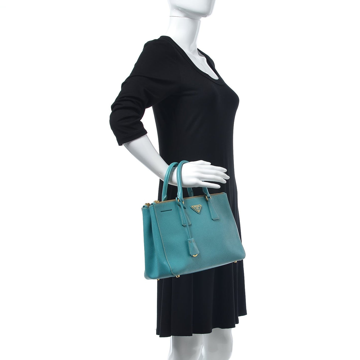 Saffiano Galleria Small Double Zip Tote Turchese