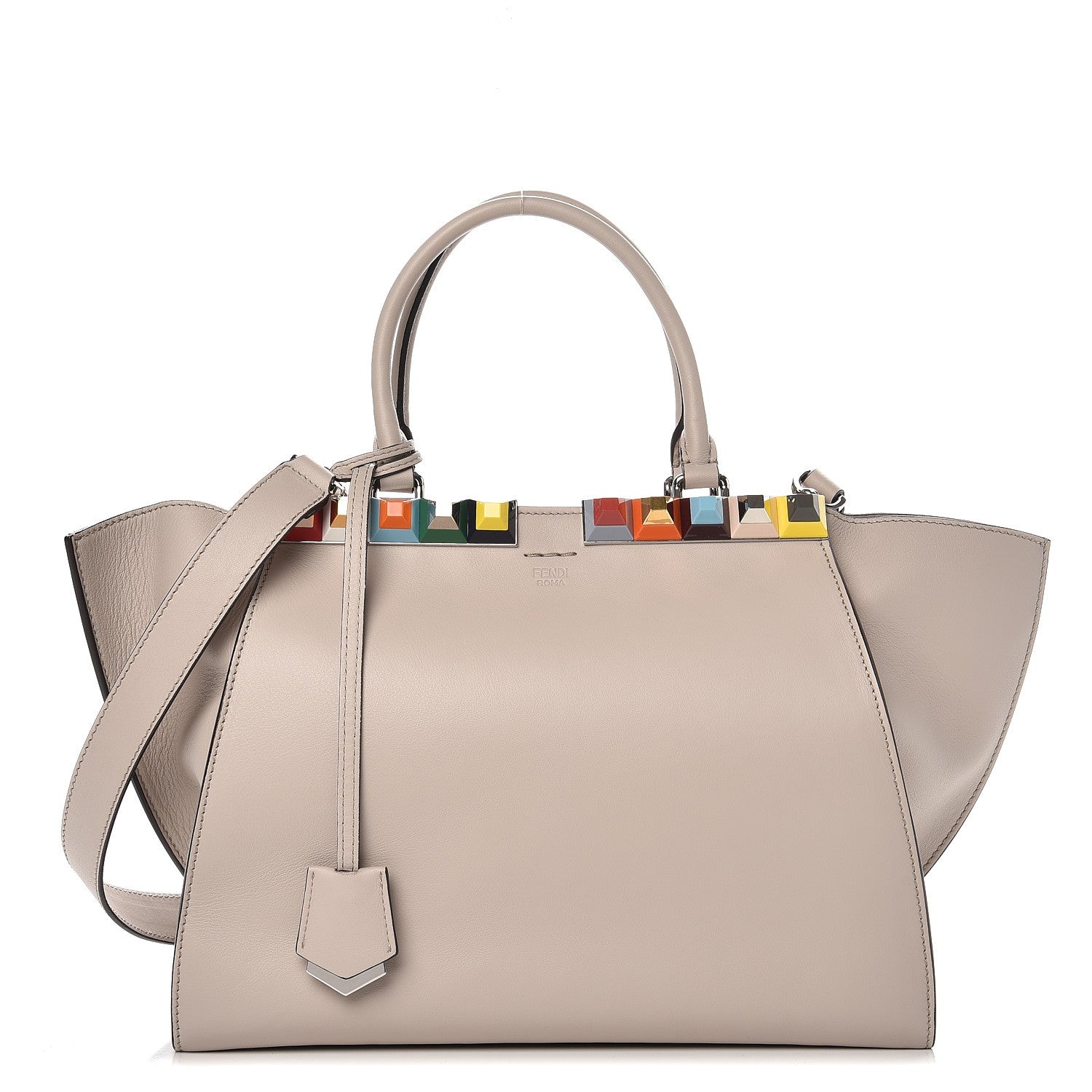Fendi VItello Dolce Studded Petite 3Jours Tote Grigio Polvere Multicolor 1 of 9