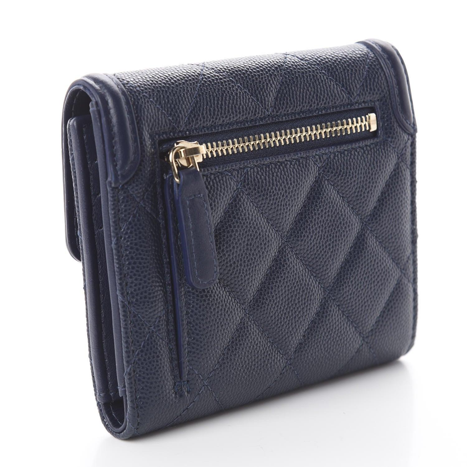 Chanel Caviar Quilted Filigree Compact Wallet Navy 3 of 13
