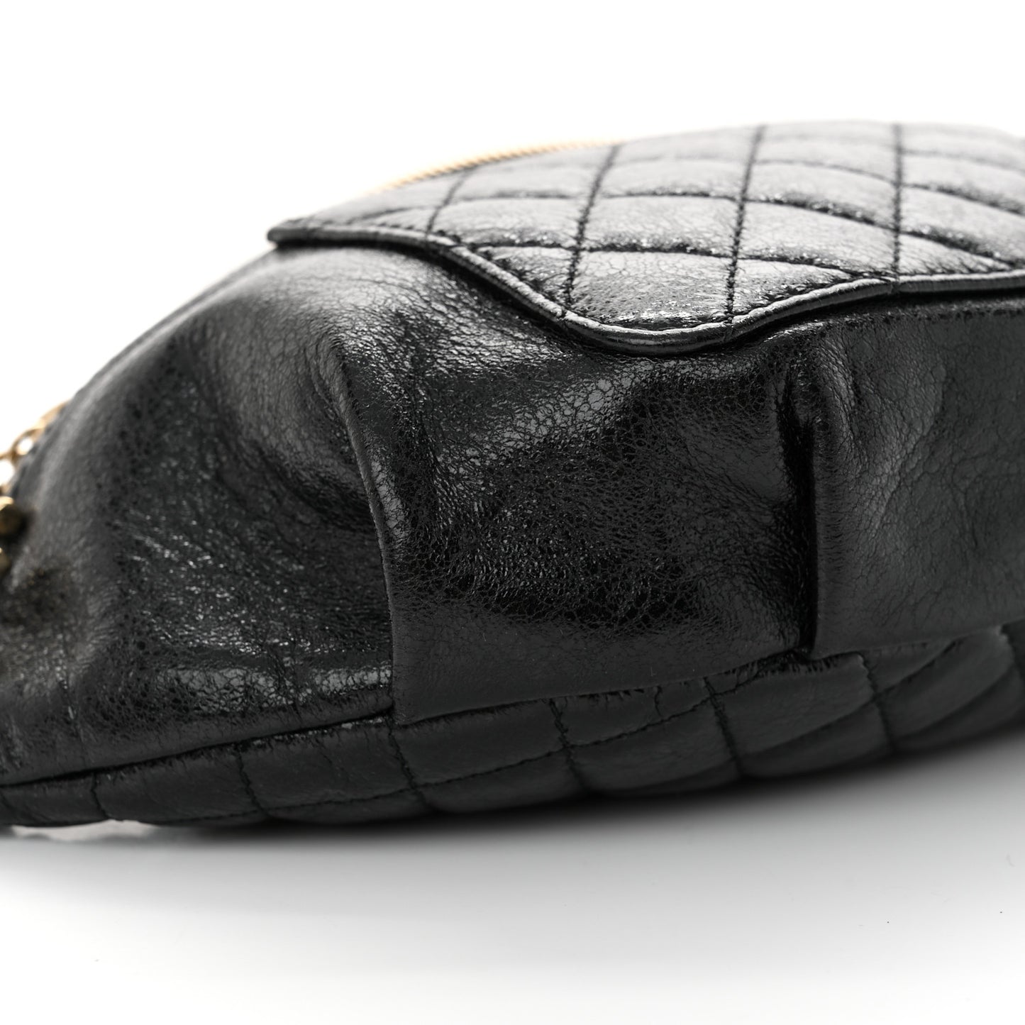 Crumpled Glazed Lambskin Quilted Waist Bag Fanny Pack Black