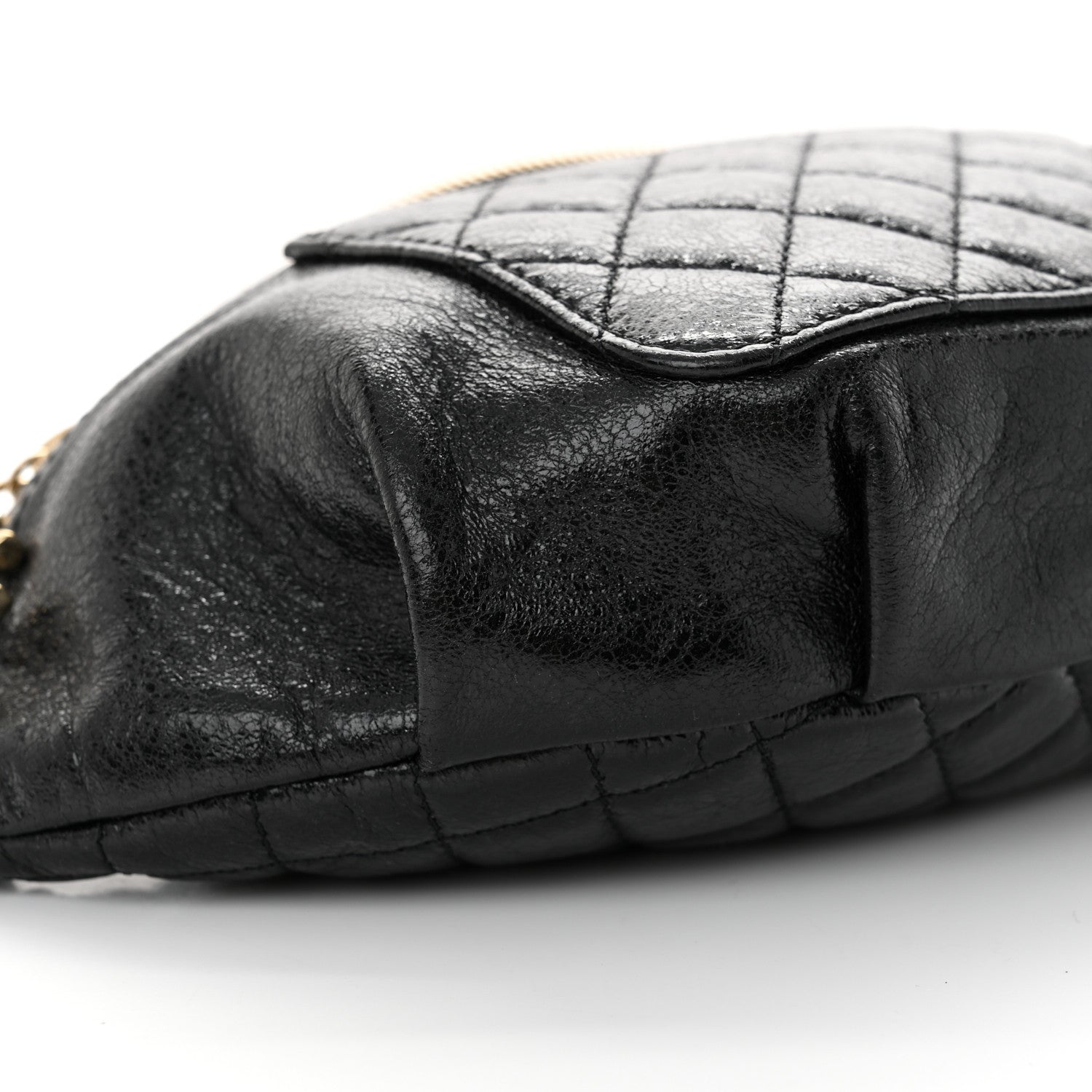 Chanel Crumpled Glazed Lambskin Quilted Waist Bag Fanny Pack Black 9 of 11