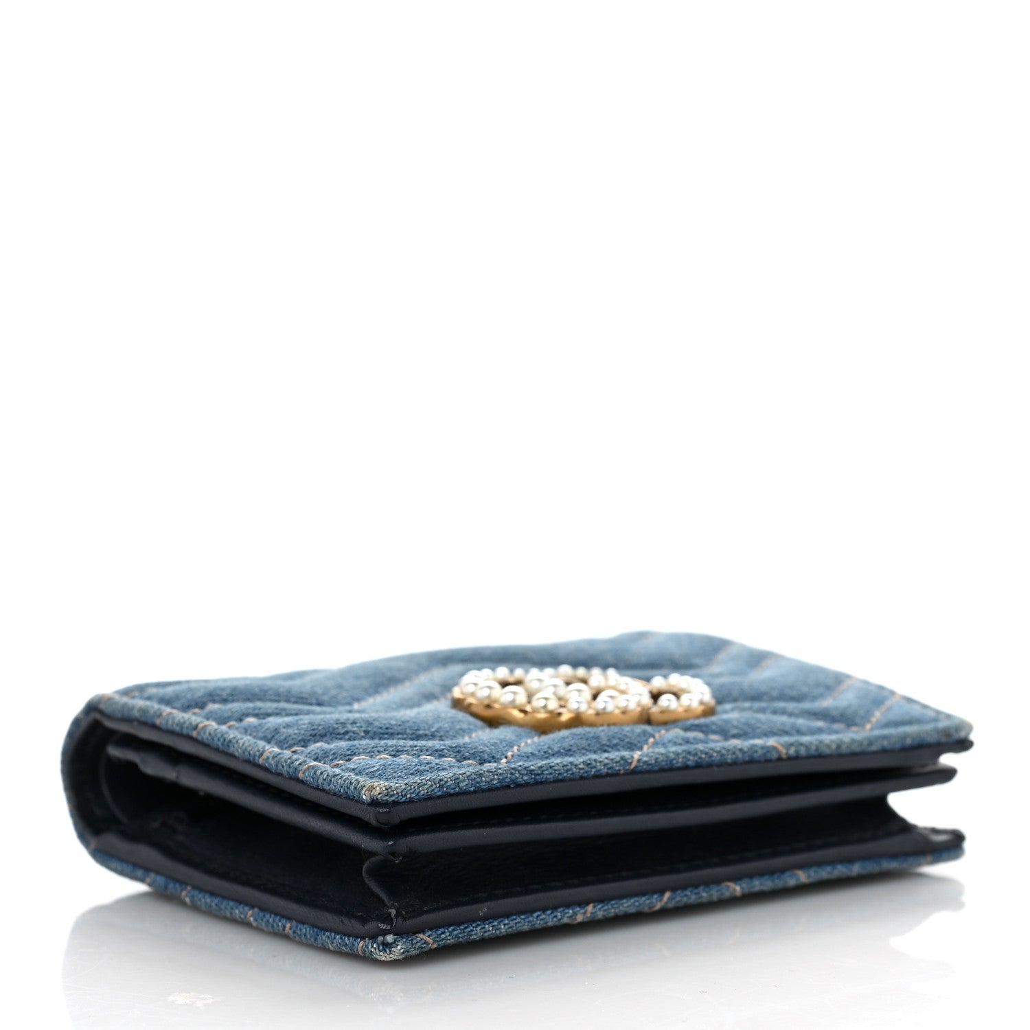 Gucci Denim Matelasse Pearly GG Marmont Card Case Wallet Blue 4 of 9