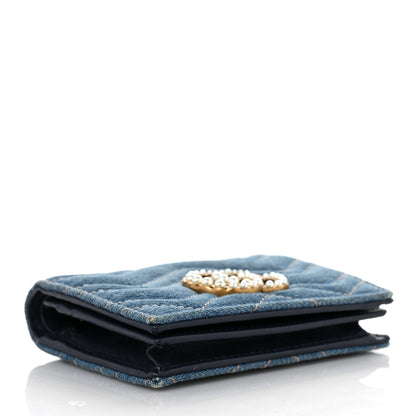 Gucci Denim Matelasse Pearly GG Marmont Card Case Wallet Blue 4 of 9