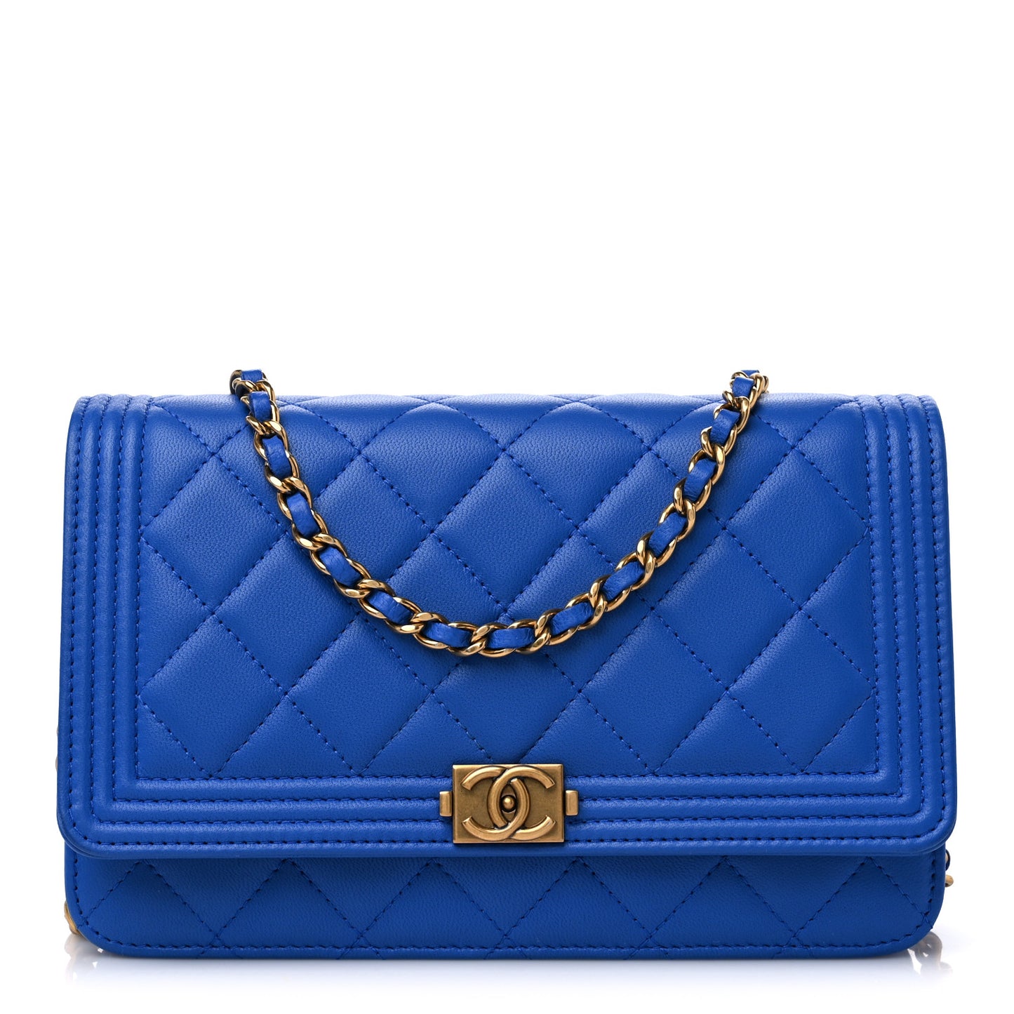 Lambskin Quilted Boy Wallet On Chain WOC Blue
