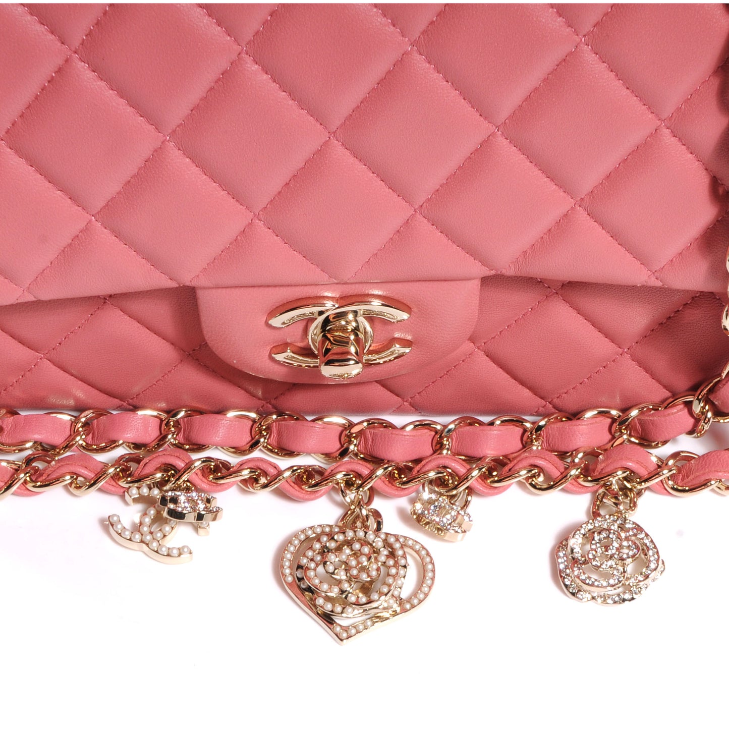 Lambskin Quilted Valentine Charms Medium Single Flap Pink