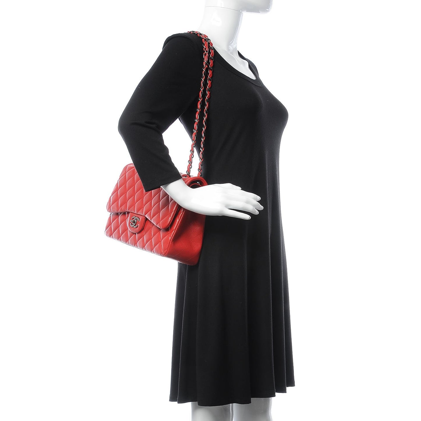 Caviar Quilted Jumbo Double Flap Dark Red