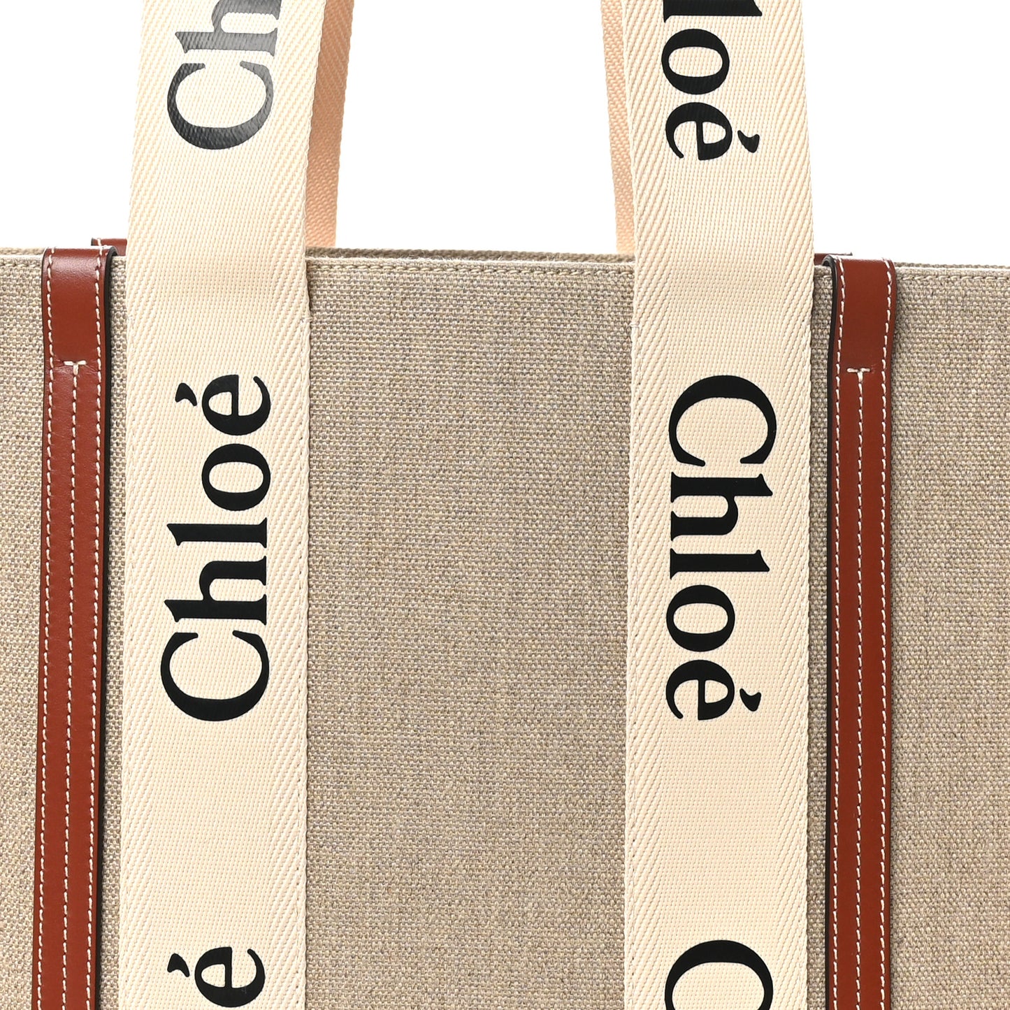 Linen Calfskin Medium Woody Ribbon Tote White Brown