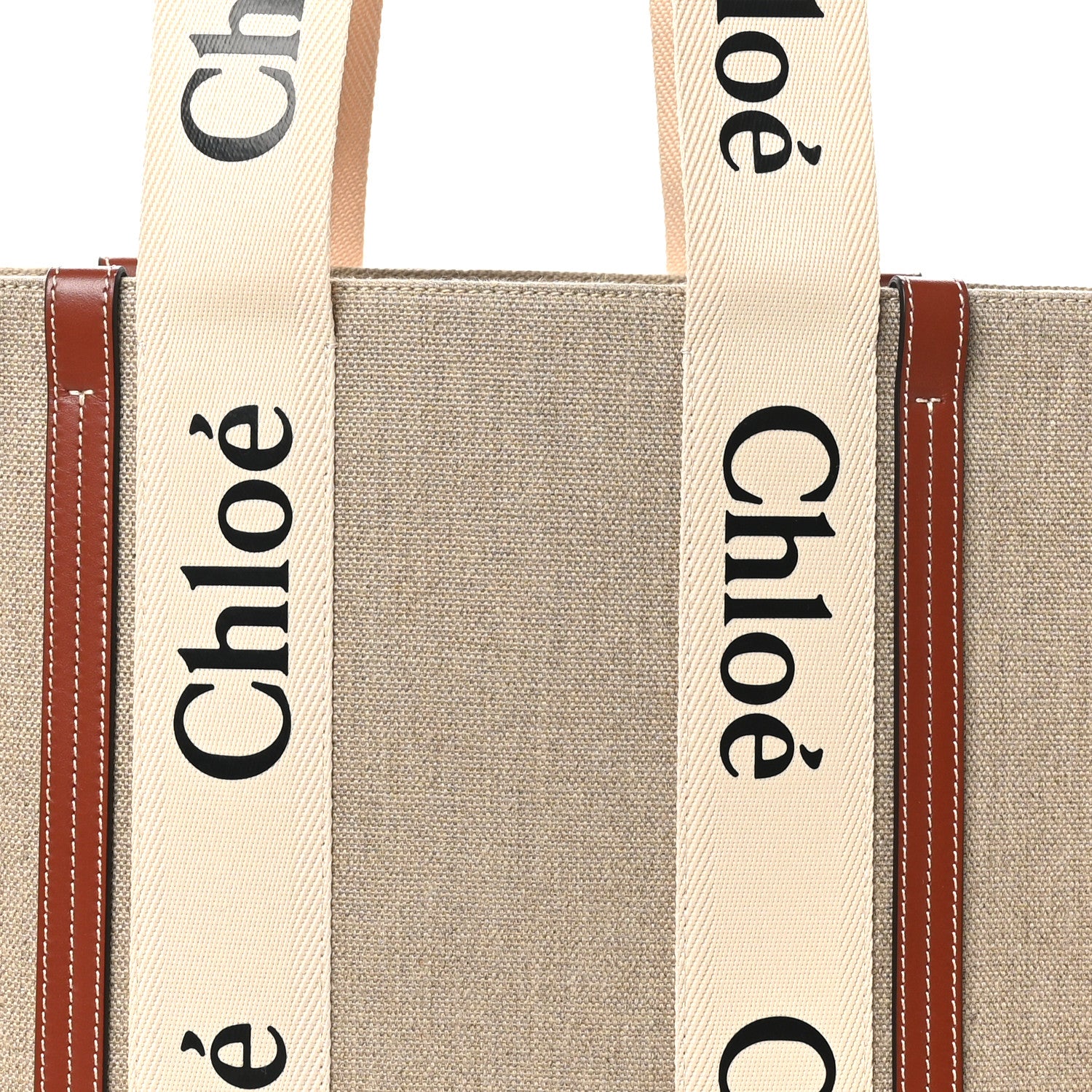 Chloe Linen Calfskin Medium Woody Ribbon Tote White Brown 7 of 9