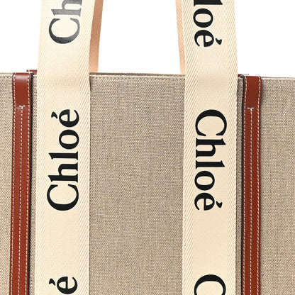 Chloe Linen Calfskin Medium Woody Ribbon Tote White Brown 7 of 9