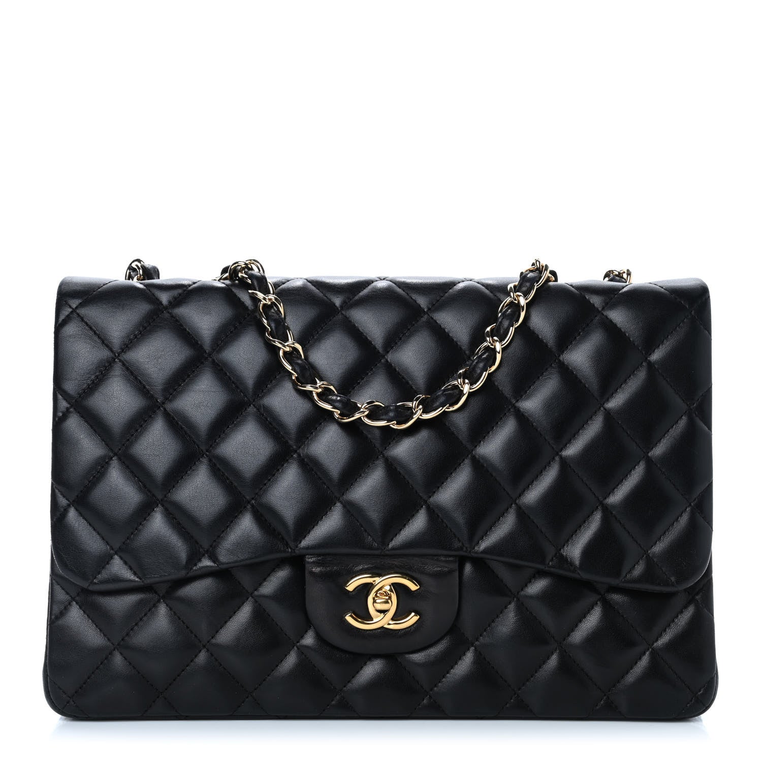 Chanel Lambskin Quilted Jumbo Double Flap Black 1 of 14