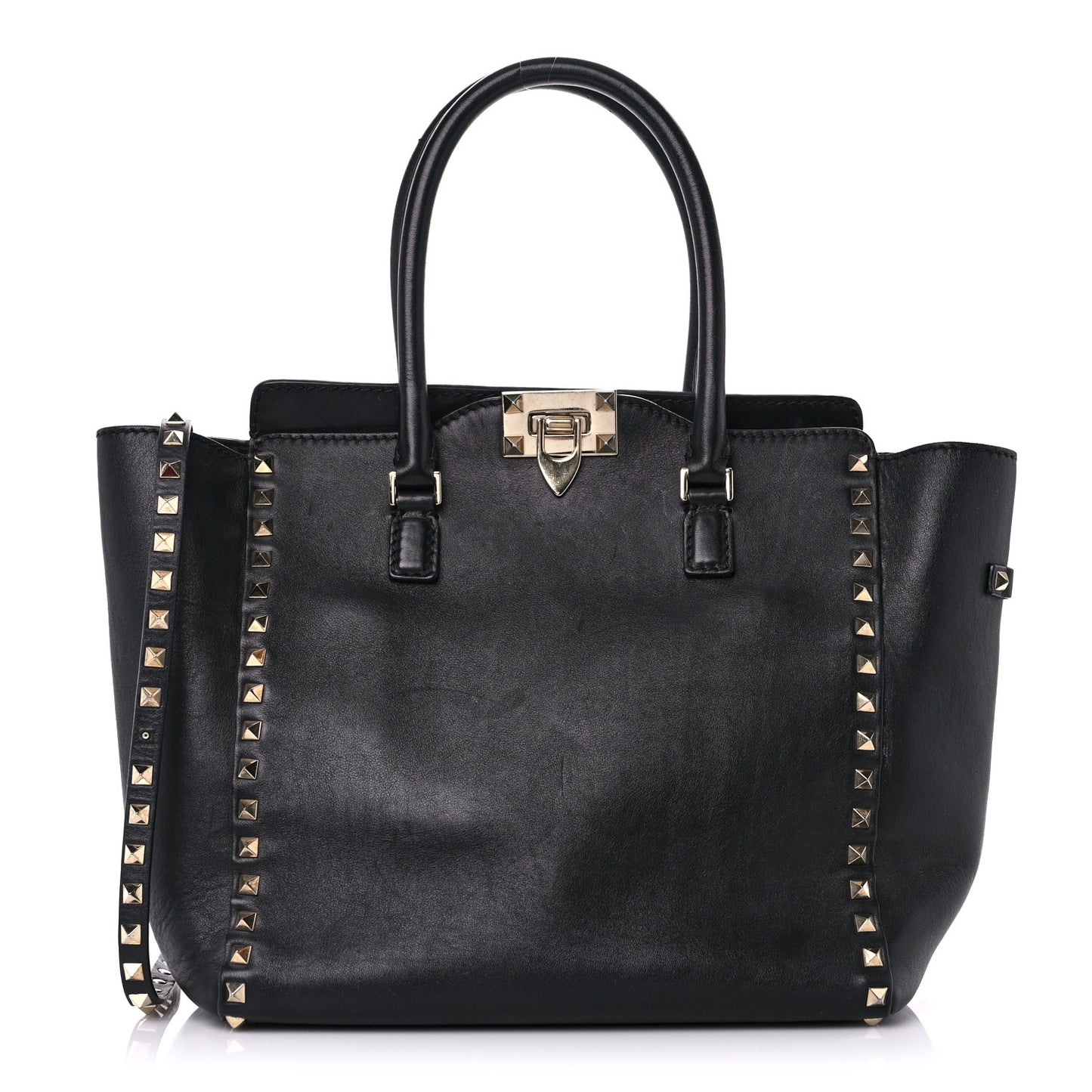 Vitello Rockstud Double Handle Tote Black