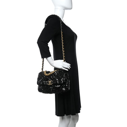 Chanel Sequin Quilted Medium Chanel 19 Flap Black 2 of 8