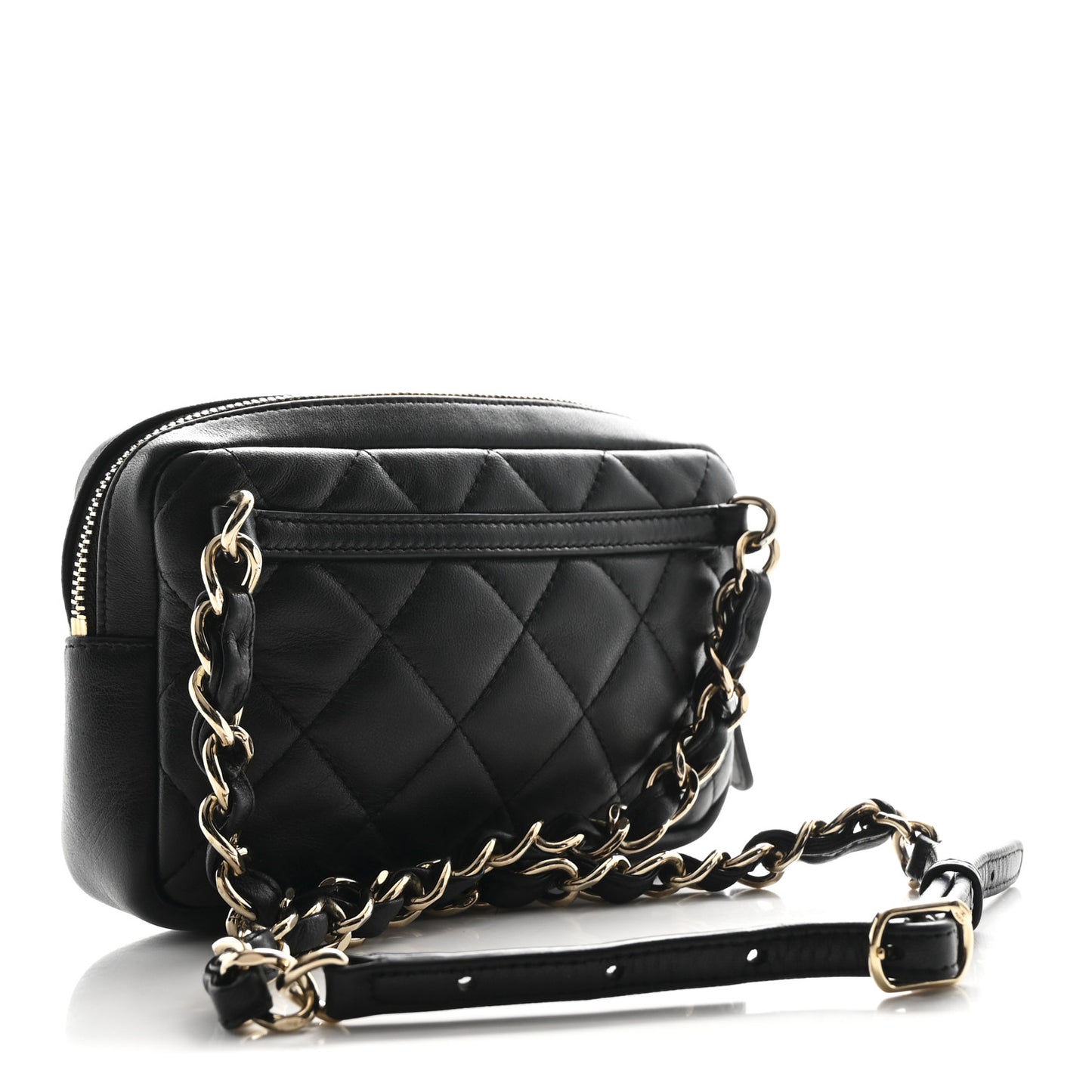Lambskin Quilted Waist Bag With Pouch Black