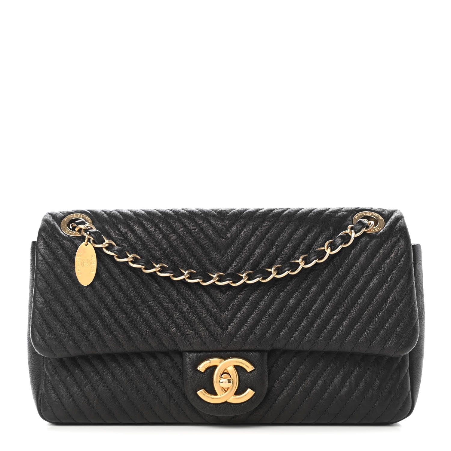 Chanel Calfskin Chevron Quilted Medium Surpique Flap Black 1 of 12