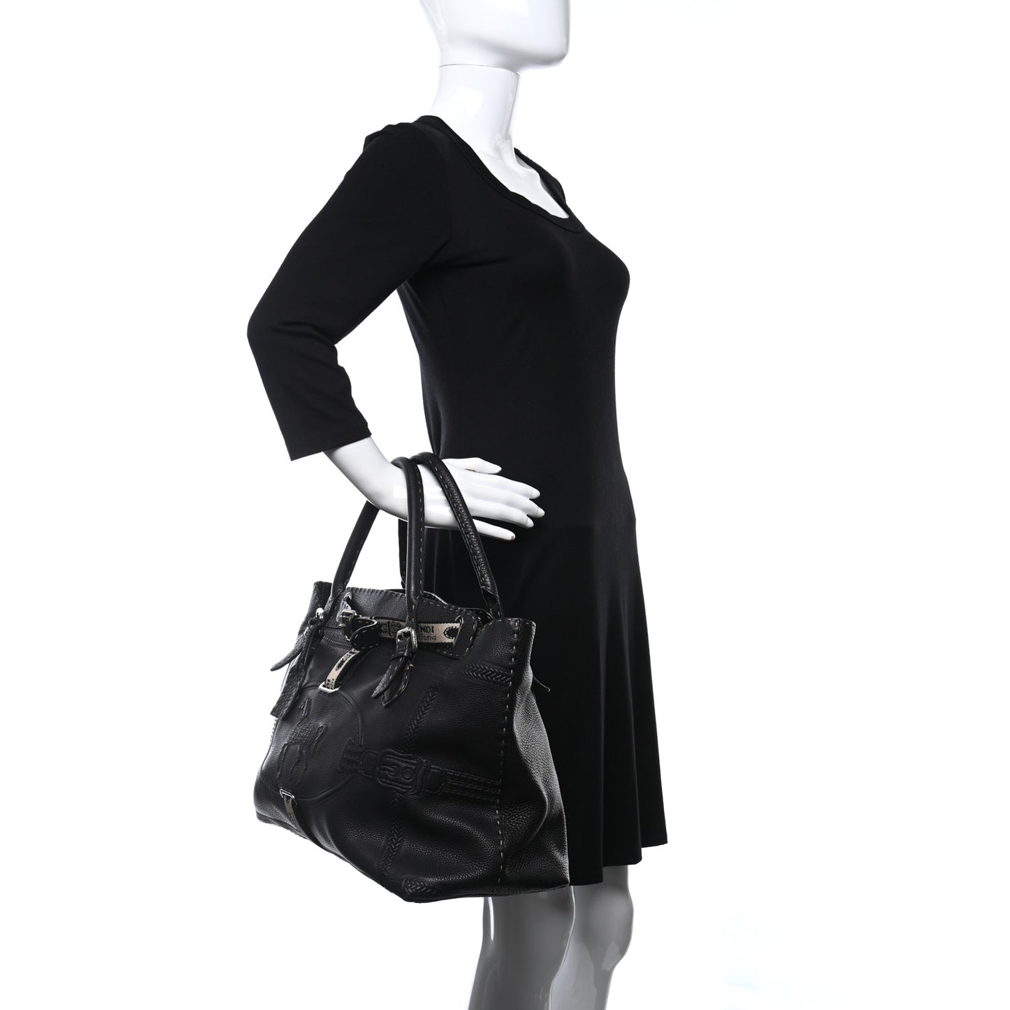 Metallic Calfskin Romano Selleria Large Villa Borghese Tote Black