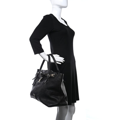 Fendi Metallic Calfskin Romano Selleria Large Villa Borghese Tote Black 2 of 8