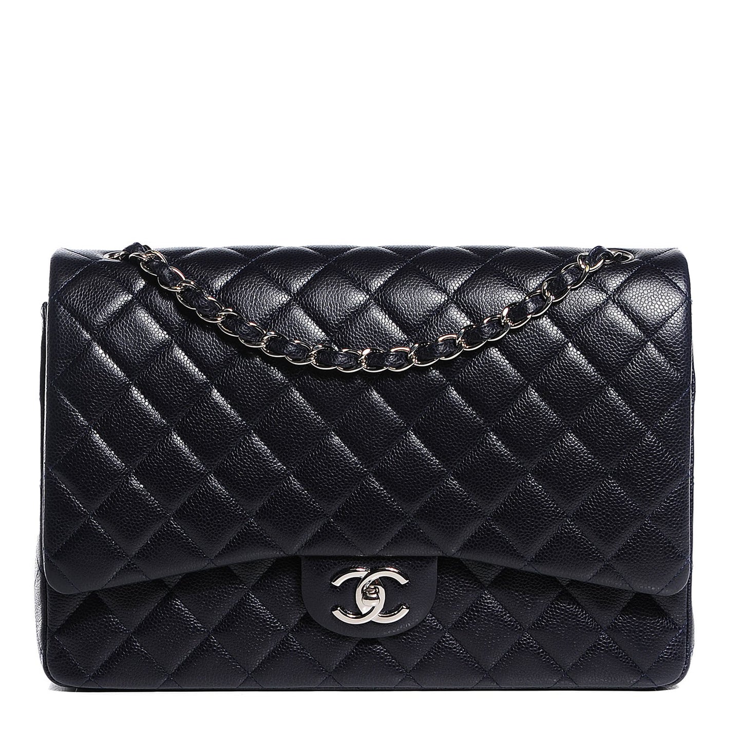 Caviar Quilted Maxi Double Flap Navy Blue