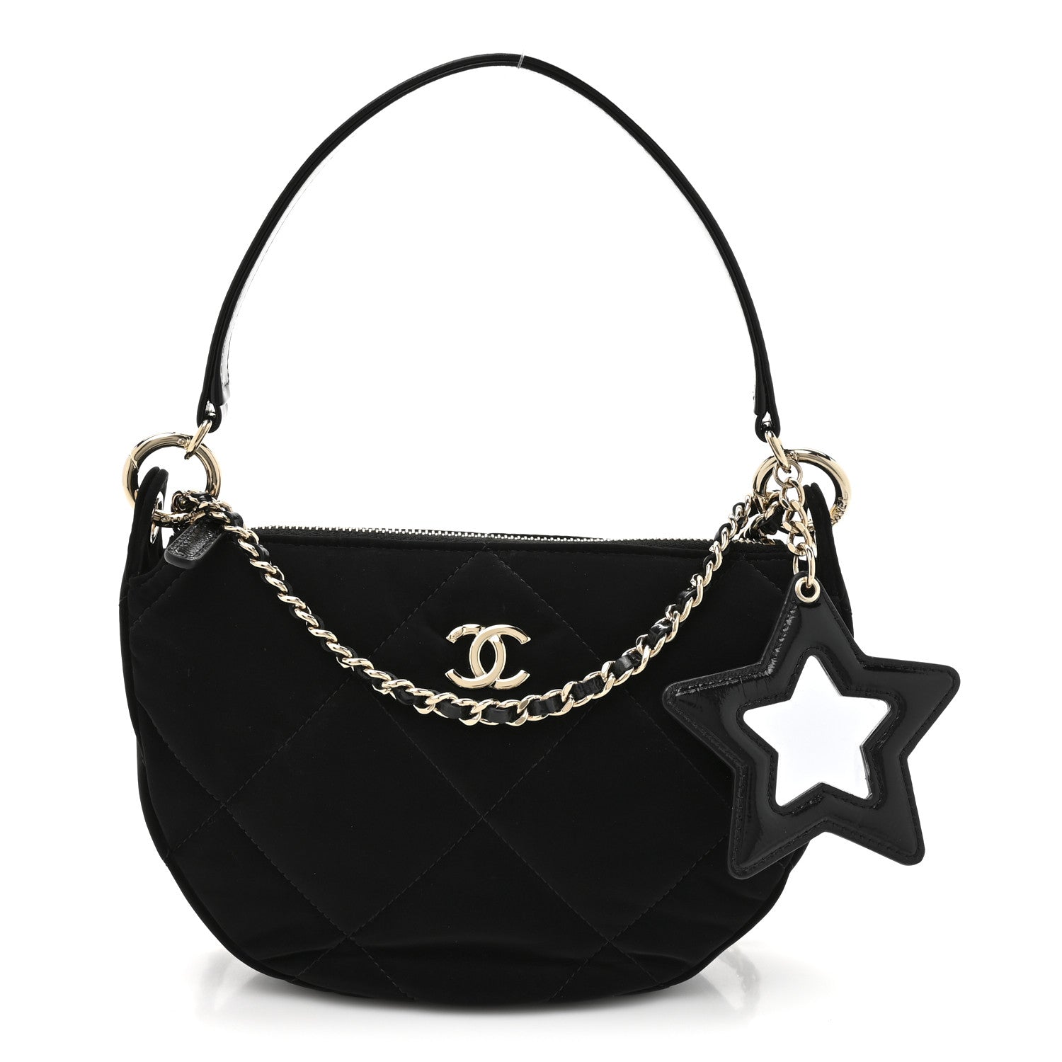 Chanel Velvet Effect Nylon Shiny Crumpled Calfskin Coco Neige Quilted Clutch With Chain Black 3 of 11