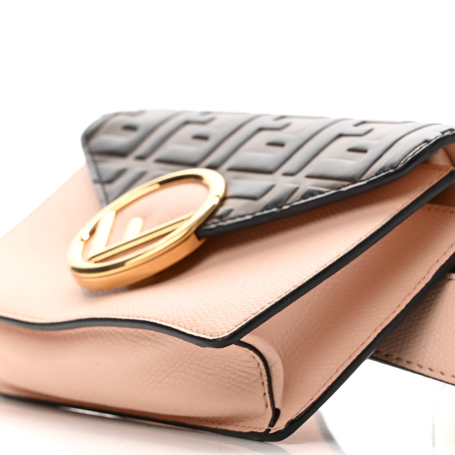 Fendi Vitello Cruise F is Fendi Bi-Color FF 1974 Embossed Envelope Belt Bag Maya Black Light Rose 10 of 11