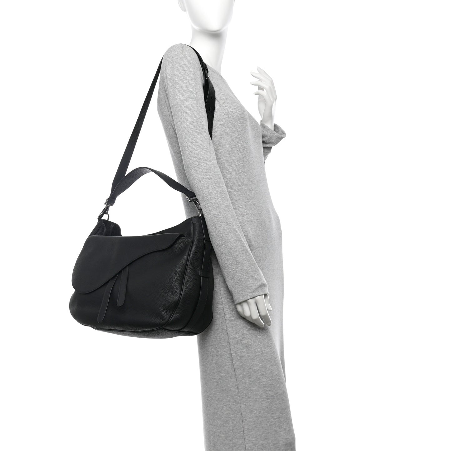Grained Calfskin Saddle Soft Bag Black