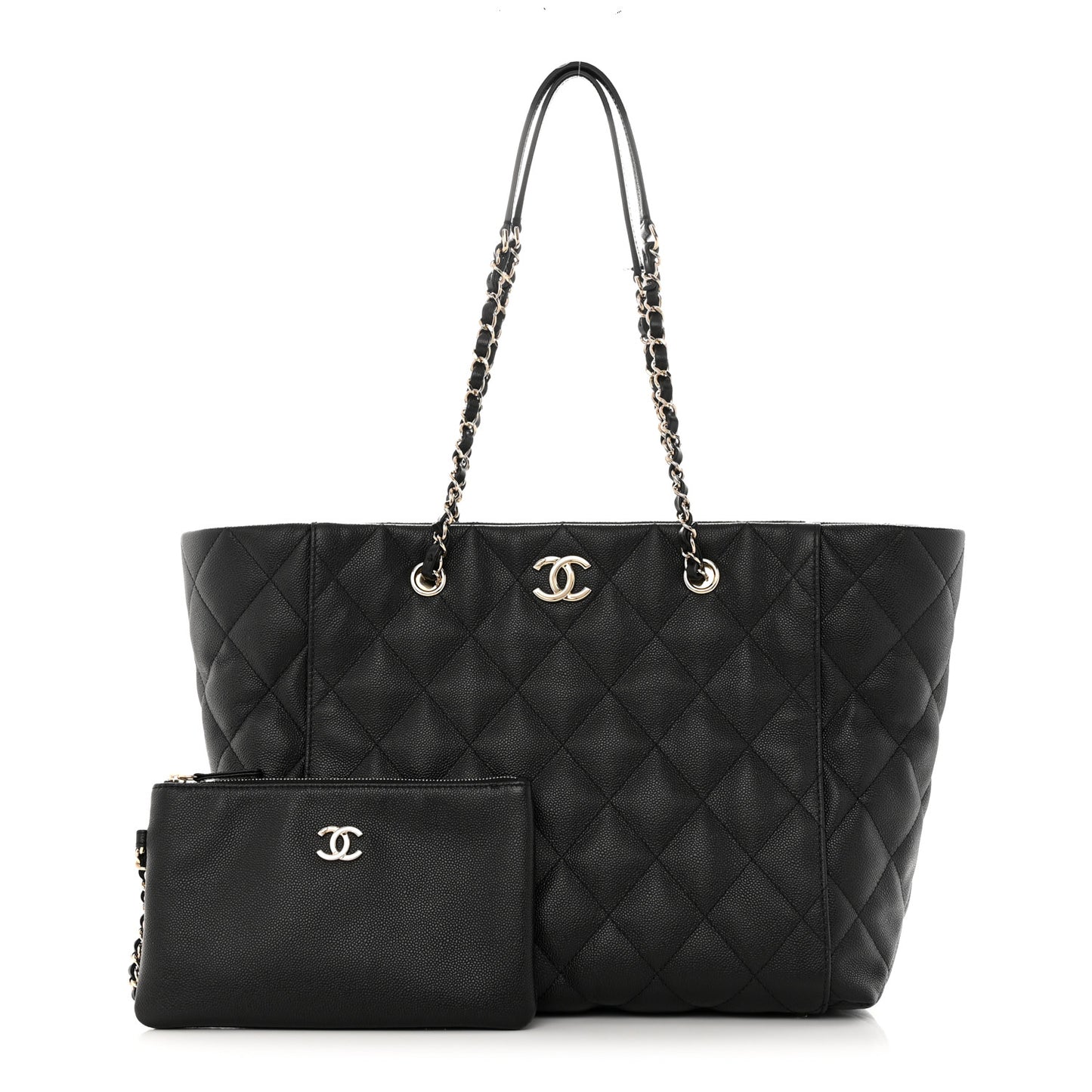 Caviar Quilted Large Shopping Tote Black