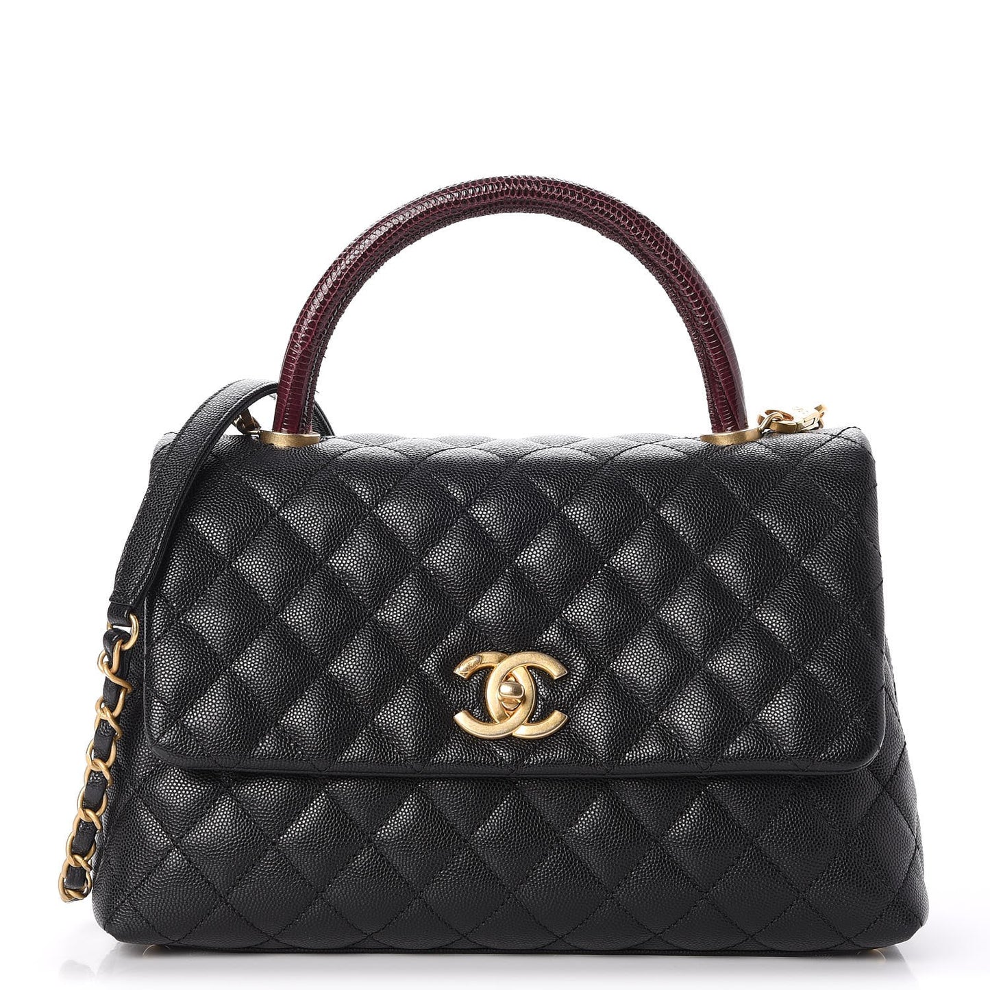 Caviar Lizard Quilted Small Coco Handle Flap Black