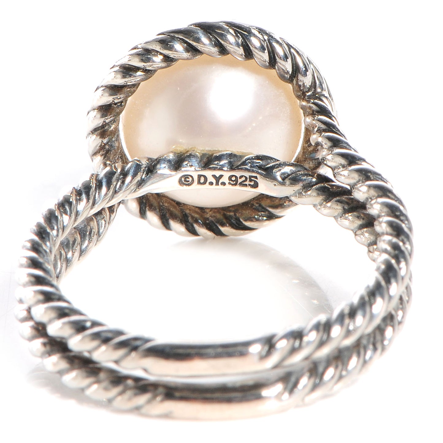 Sterling Silver Pave Diamond Pearl Cable Ring 6