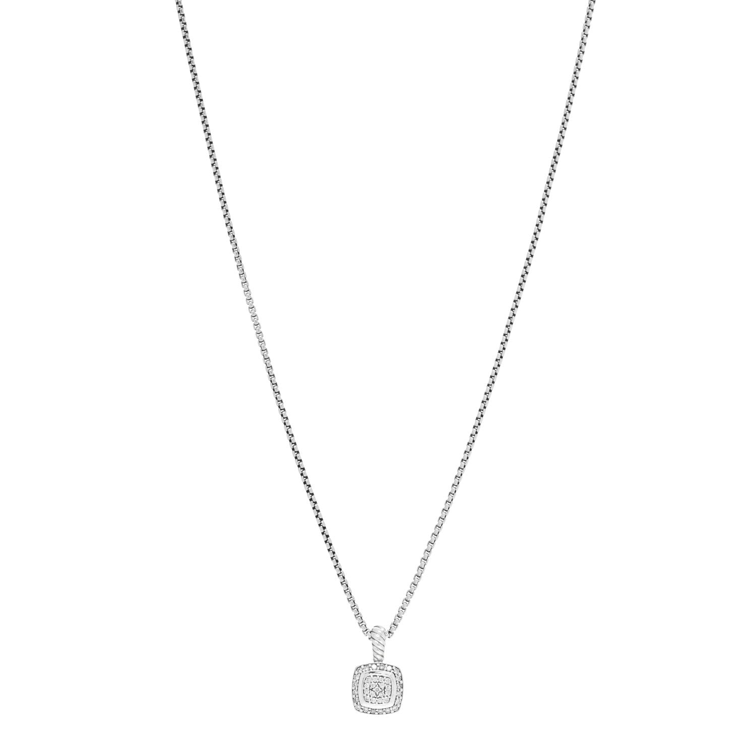 David Yurman Sterling Silver Diamond Pave 7mm Petite Albion Pendant Necklace 1 of 4
