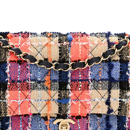 Chanel Tweed Quilted Medium Double Flap Blue Orange Yellow 7 of 11