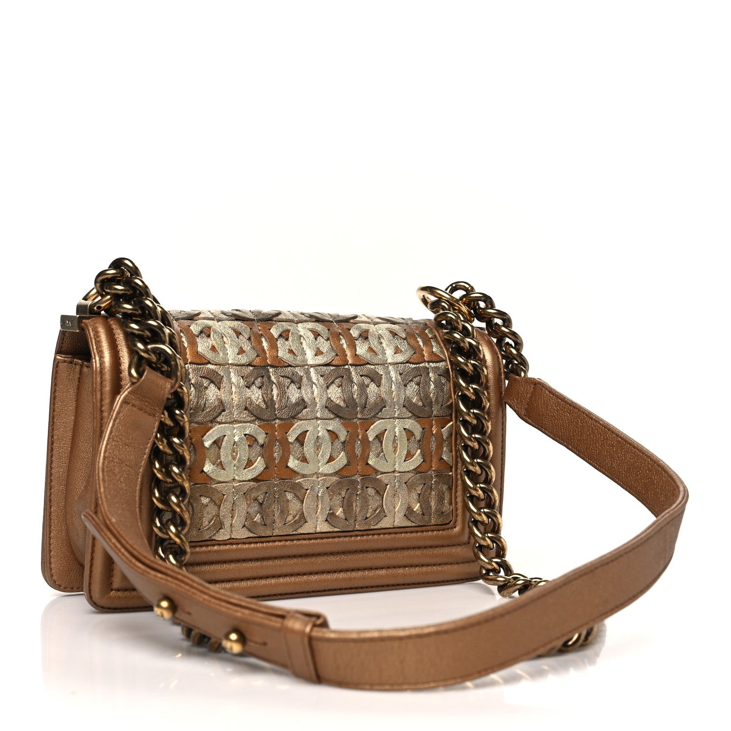 Chanel Metallic Lambskin Small Golden CC Boy Flap Dark Gold 3 of 10