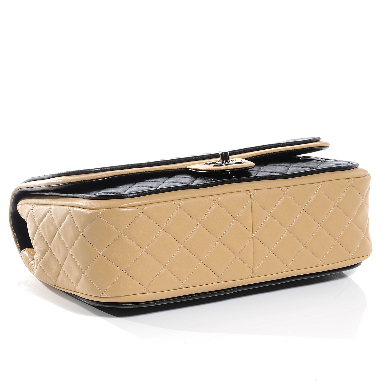 Chanel Lambskin Quilted Jumbo Classic Twist Flap Bag Black Beige 4 of 9