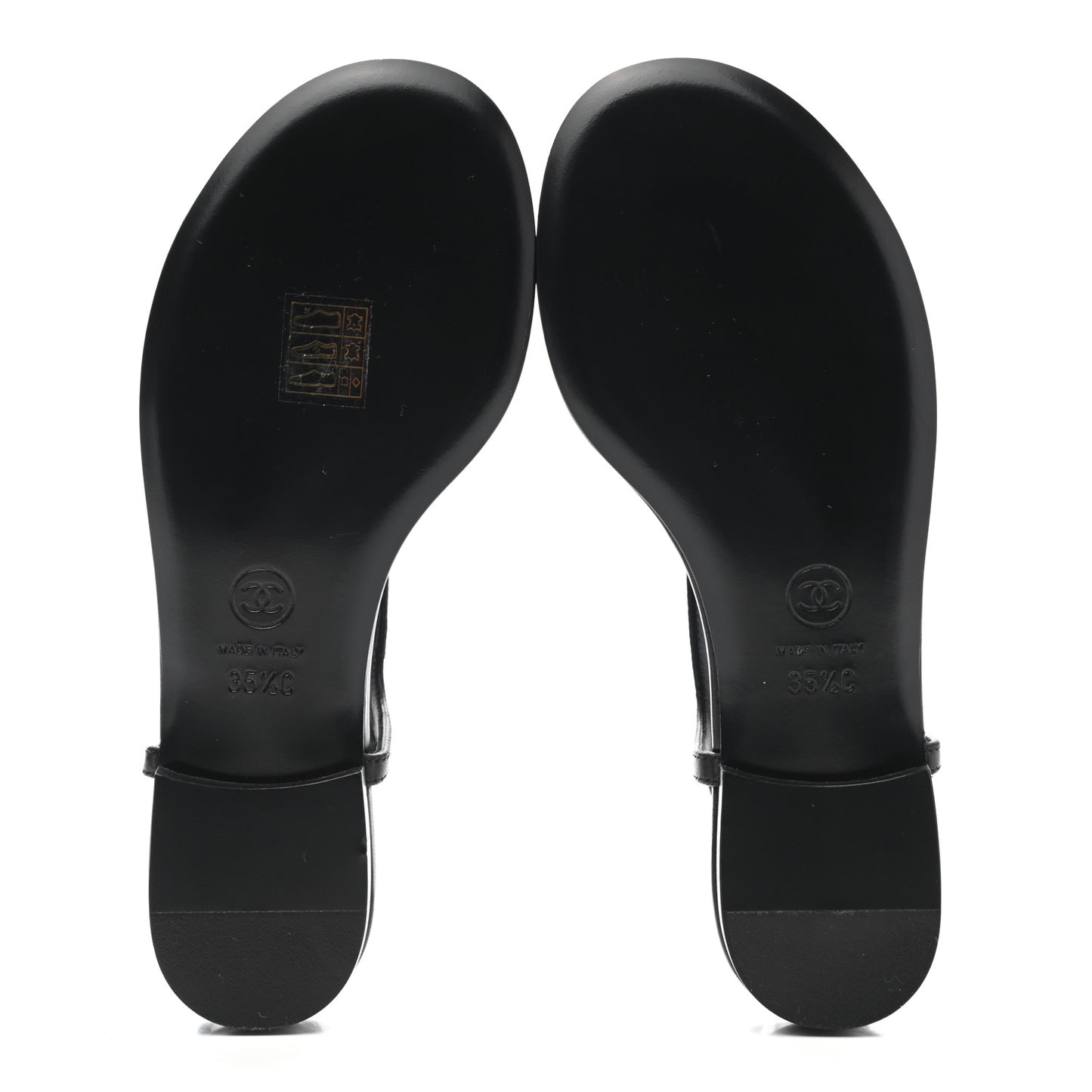 Calfskin Pearl Crystal CC Charm Thong Sandals 35.5 Black