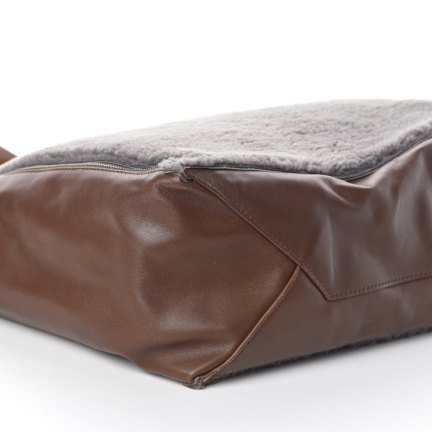 Celine Shearling Calfskin Vertical Zip Gusset Cabas Grey 9 of 10