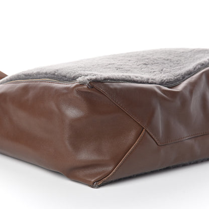 Celine Shearling Calfskin Vertical Zip Gusset Cabas Grey 9 of 10