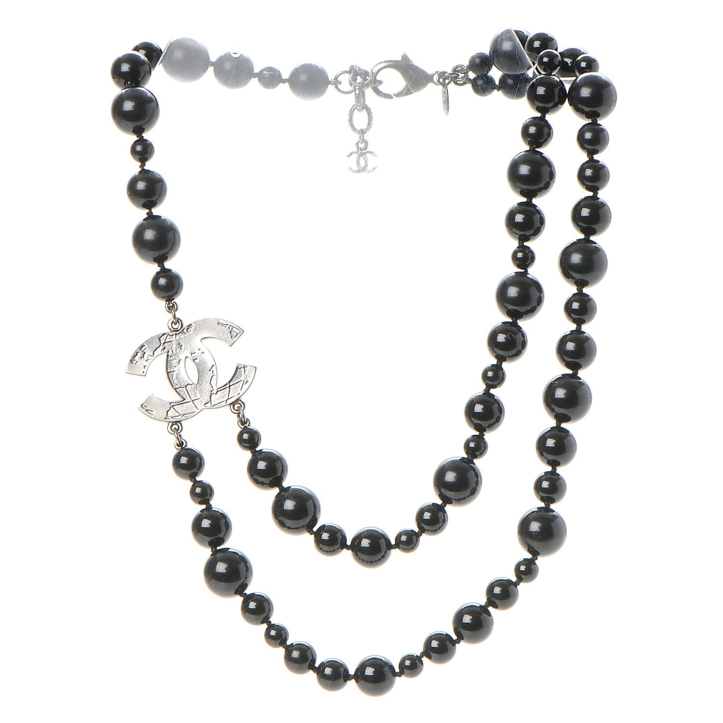 Glass Bead CC Map Short Necklace Ruthenium Black
