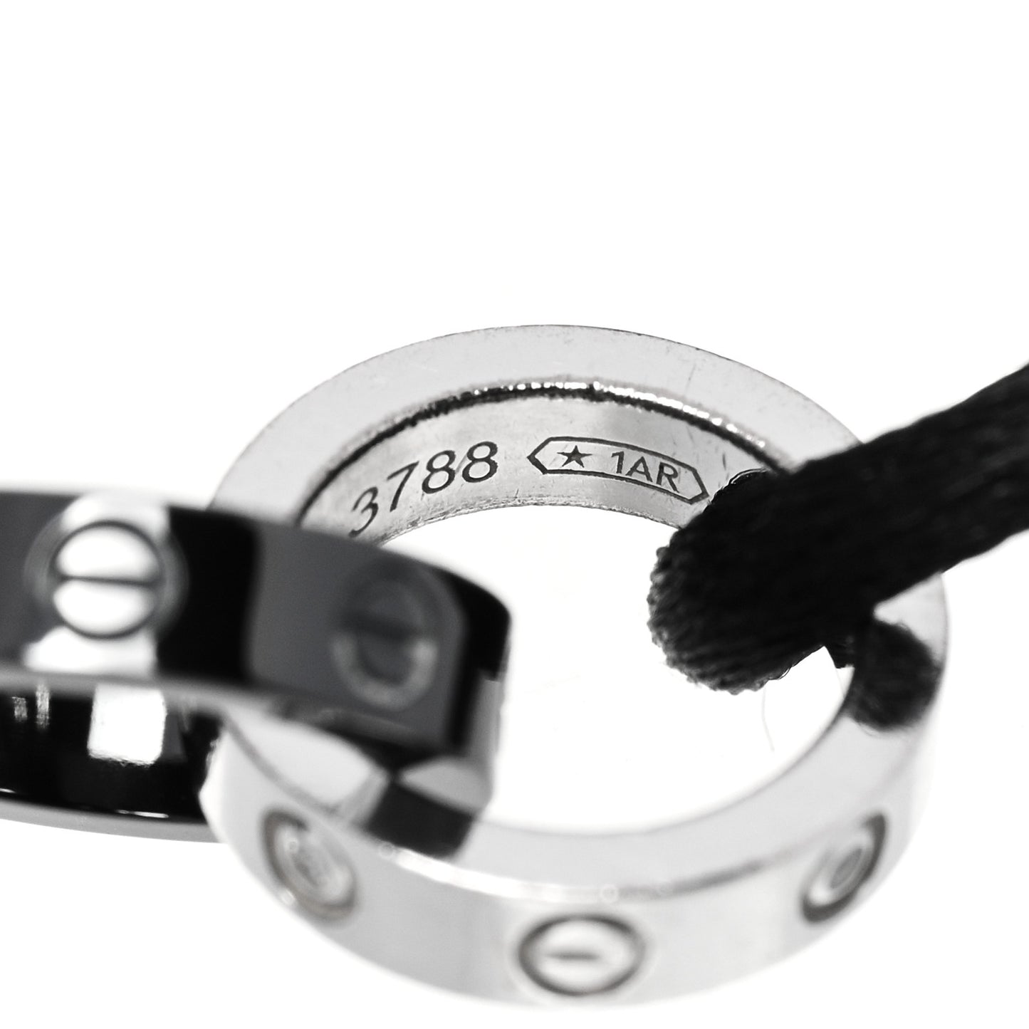 18K White Gold Ceramic 4 Diamond LOVE Cord Bracelet Black