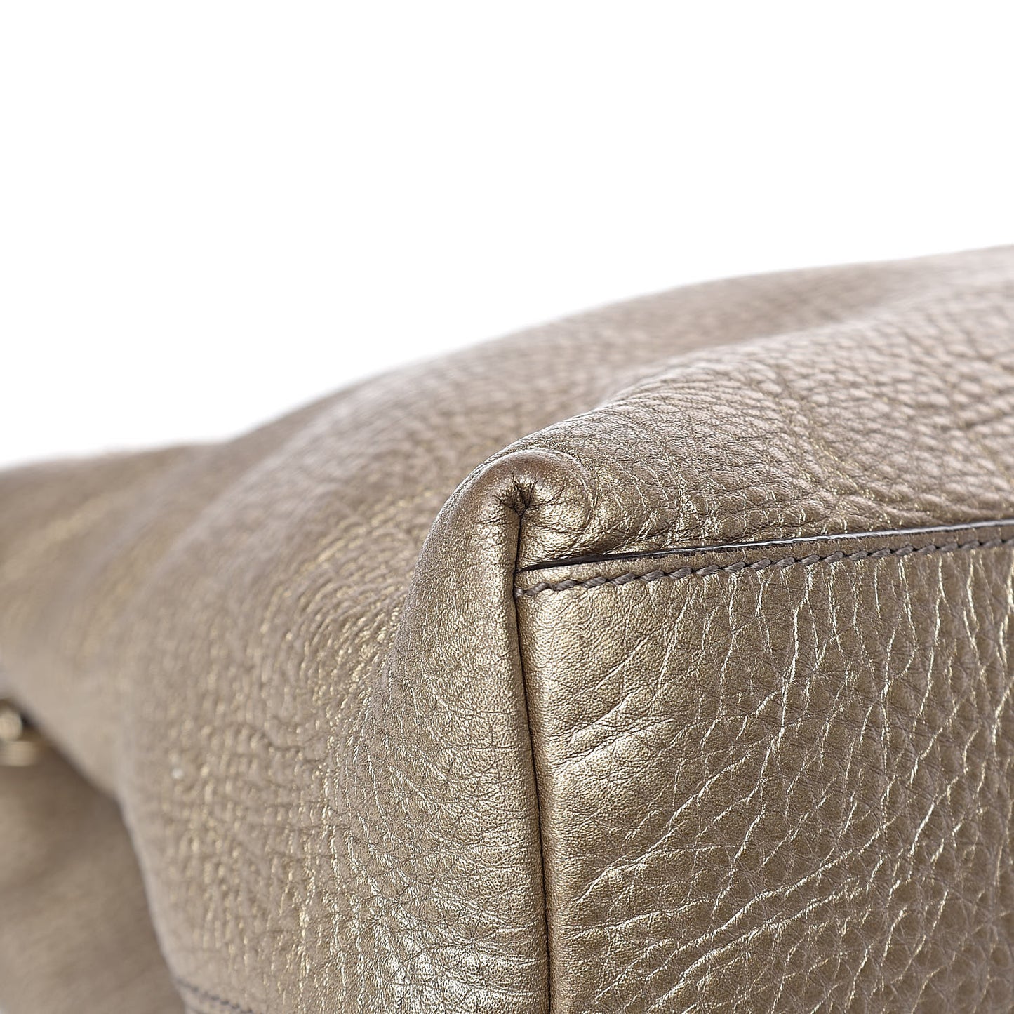 Metallic Pebbled Calfskin Medium Soho Chain Shoulder Bag Golden Beige