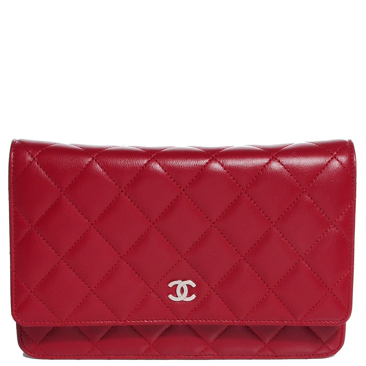Lambskin Quilted Wallet On Chain WOC Red