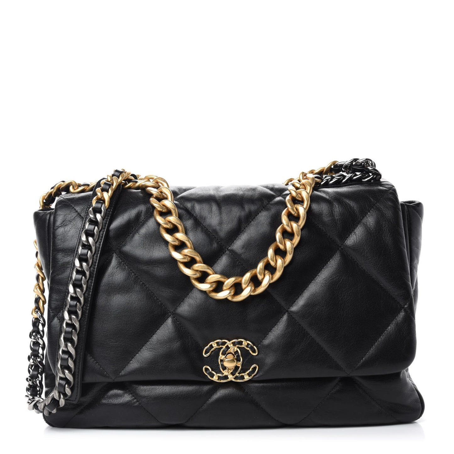 Goatskin Quilted Maxi Chanel 19 Flap Black