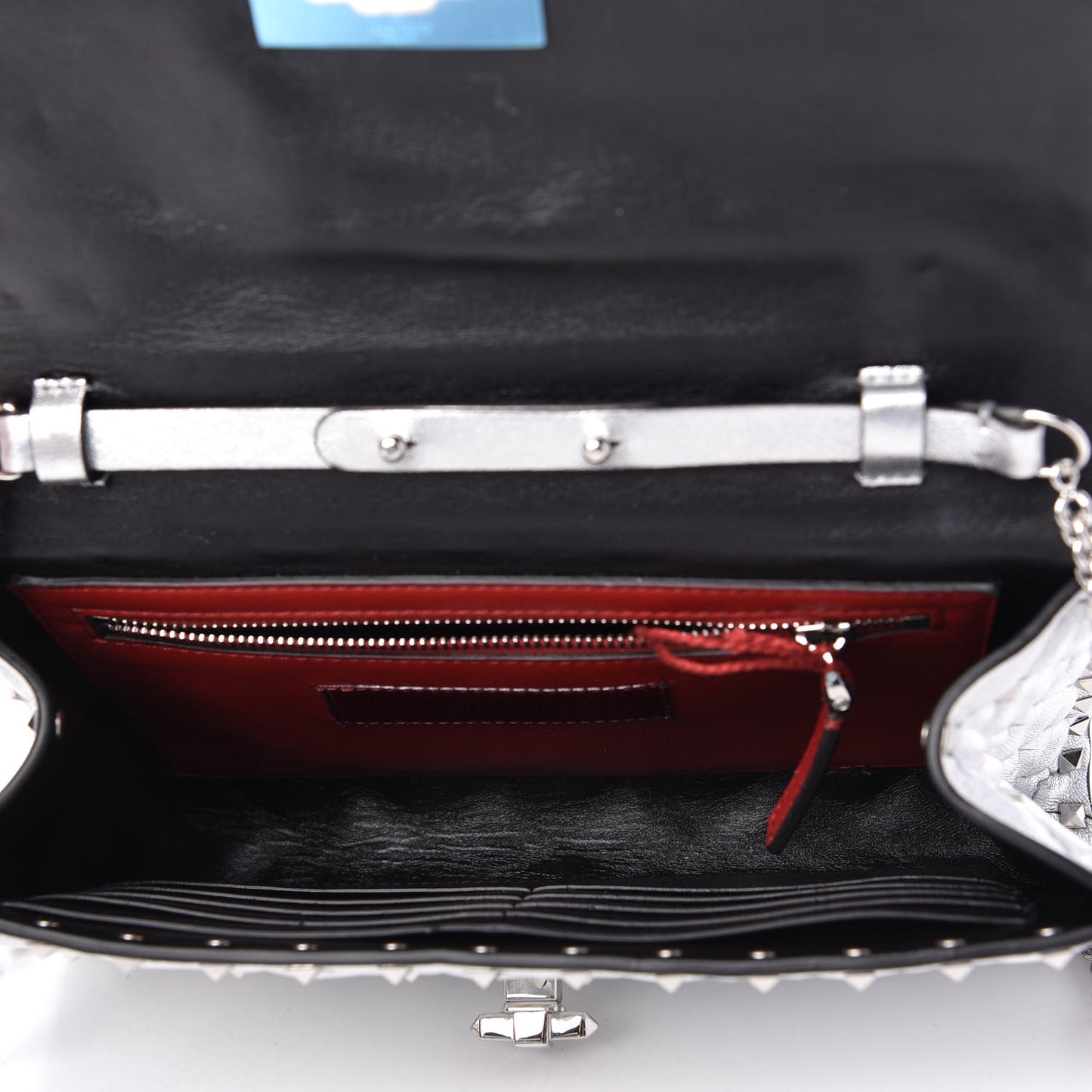 Metallic Nappa Rockstud Spike Wallet on Chain Silver