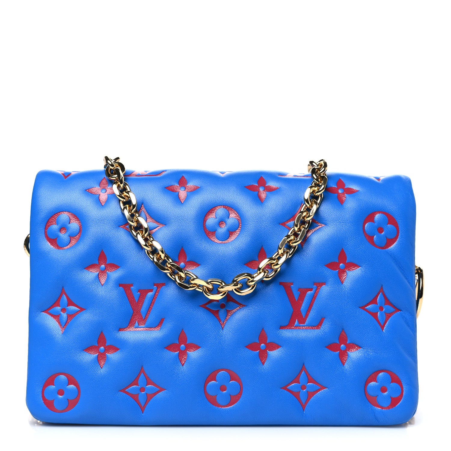 Louis Vuitton Lambskin Embossed Monogram Vuittamins Pochette Coussin Blue Red 1 of 10