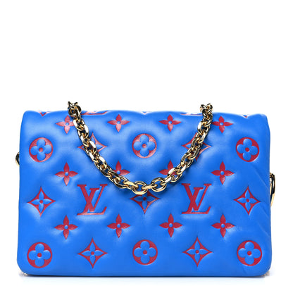 Louis Vuitton Lambskin Embossed Monogram Vuittamins Pochette Coussin Blue Red 1 of 10
