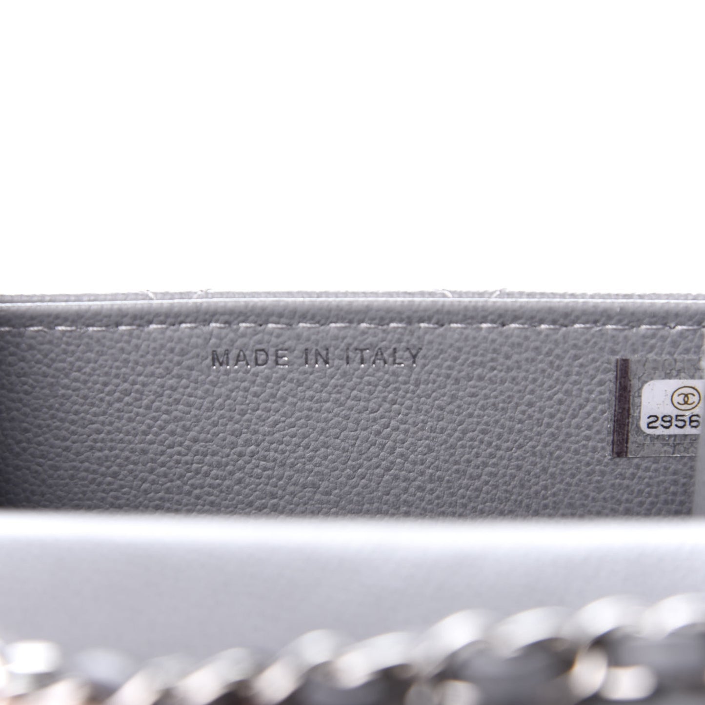 Grained Calfskin Quilted CC Box Clutch With Chain Grey