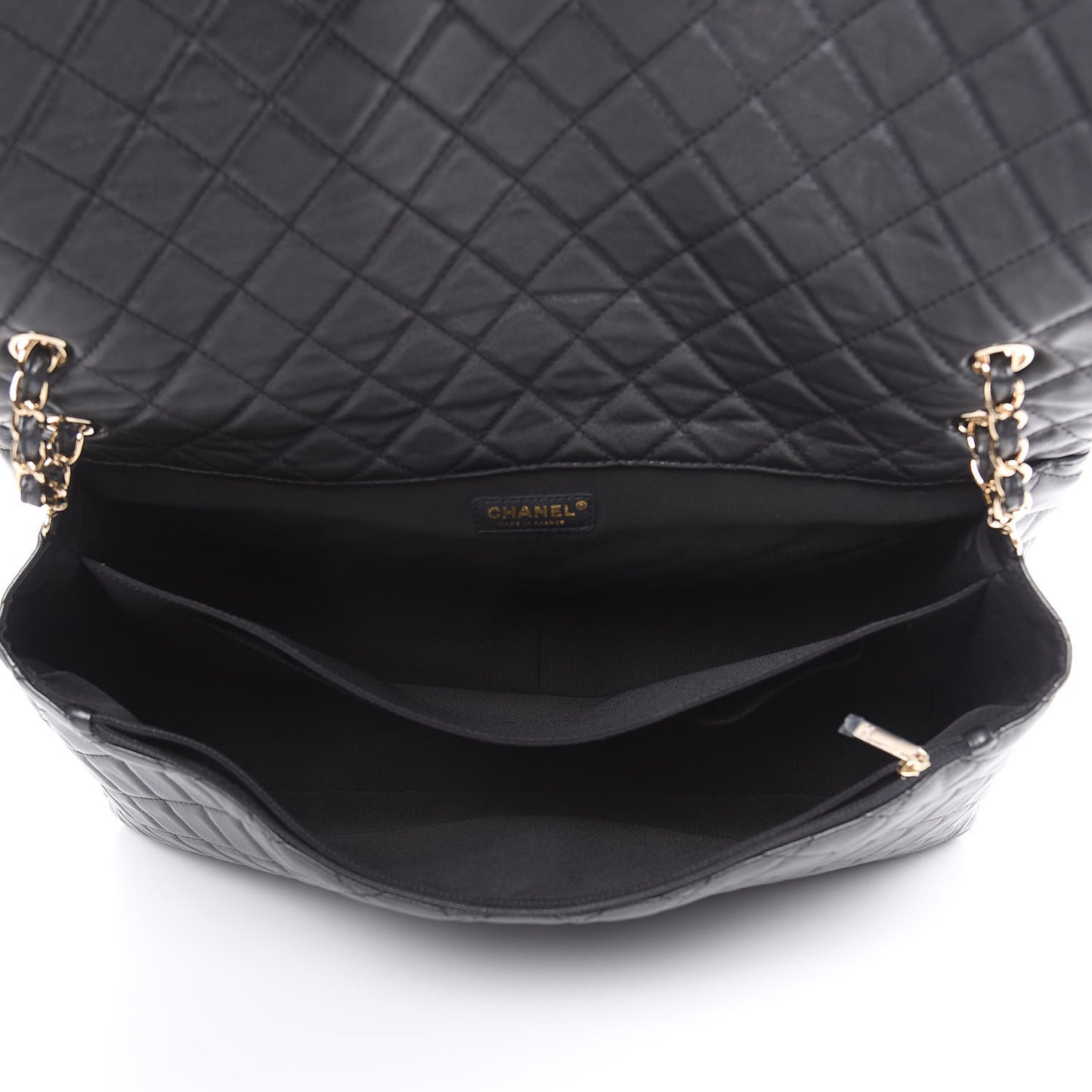 Calfskin Quilted XXL Travel Flap Bag Black